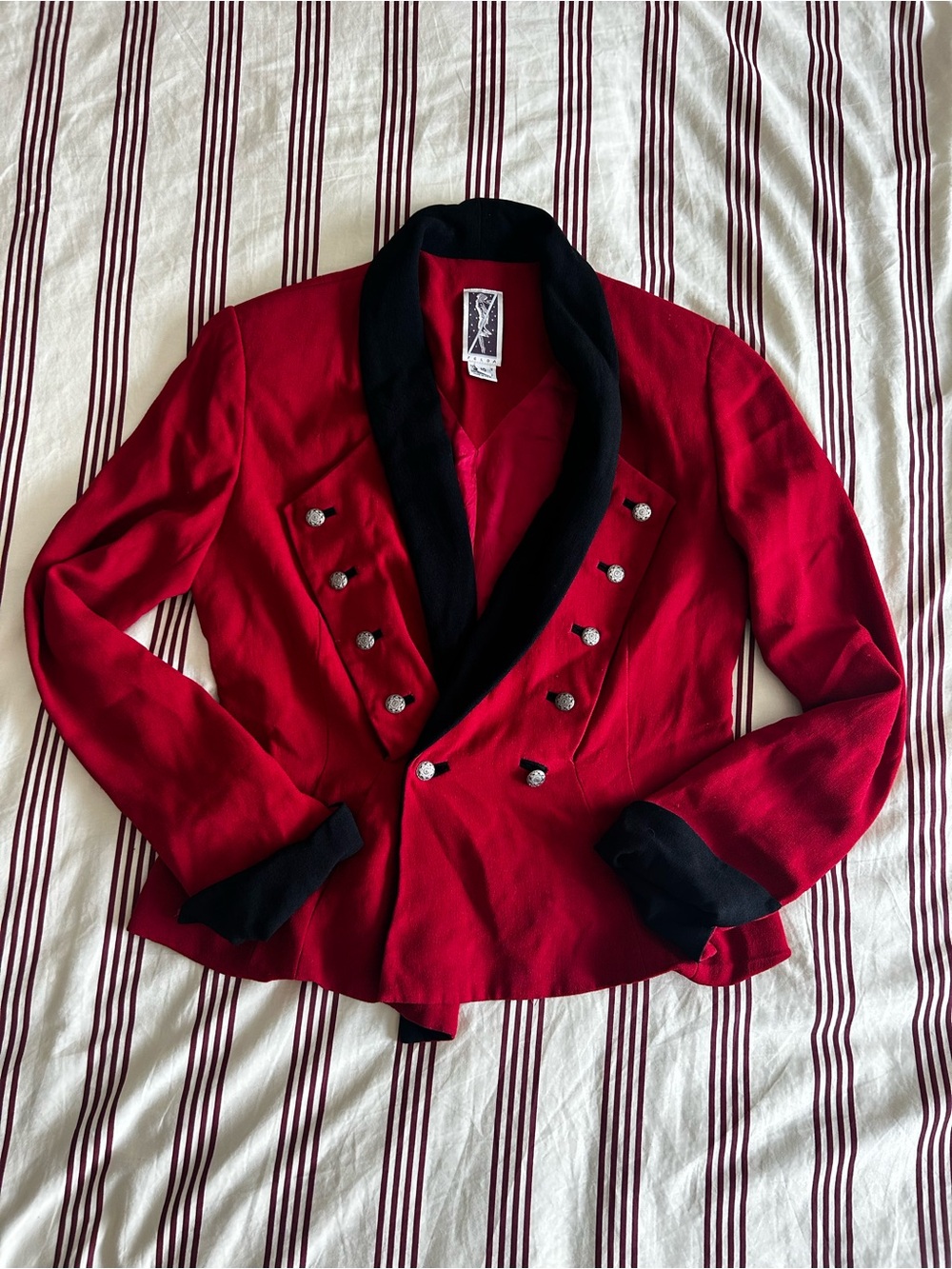 Vintage Zelda Red Double-Breasted Blazer with Black Shawl Collar